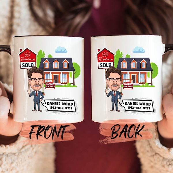 Realtor Caricature Mug, Realtor Coffee Mug For Realtor Closing Gift, Custom Caricature Mug, Unique Realtor Gift, Custom Realtor Mug For Men