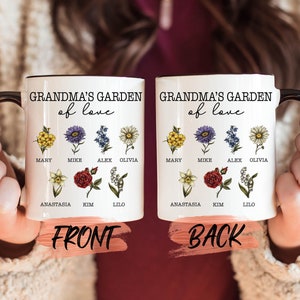 Oma Geschenktasse, kundenspezifischer Geburtsmonat Blumentasse für Oma Geburtstagsgeschenk, Oma Gartengeschenke, Oma Gartenkaffeetasse für Muttertag