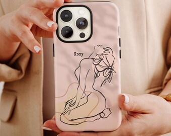 Woman Body Line Art Phone Case, Aesthetic Line Art Phone Case For Women Birthday, Personalized Name Phone Case, Woman Line Art Case For Her