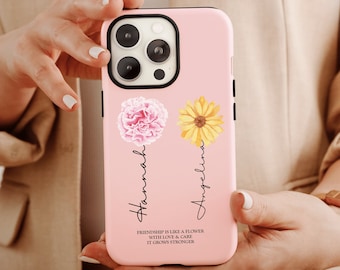 Best Friend Birth Flowers Phone Case, Birth Month Flower Phone Case For Women’s Birthday Gift, Name Phone Case, Custom Bestie Case For Her