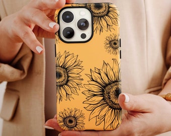 Sunflower Petals Drawing Phone Case, Floral Phone Case For Women Birthday, Sunflower Phone Case, Aesthetic Phone Case For Flower Lover