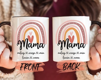 Mamma regnbågsmugg, mors dag-mugg för mammas födelsedagspresent, förstagångsmamma-mugg, tack-mamma-mugg, bästa mamma någonsin-mugg, personlig boho-mamma-mugg
