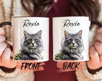 Customized Cat Portrait Mug, Custom Cat Mug For Cat Lover Birthday, Pet Portrait Mug, Customizable Pet Mug, Personalized Mug Cat's Week Gift