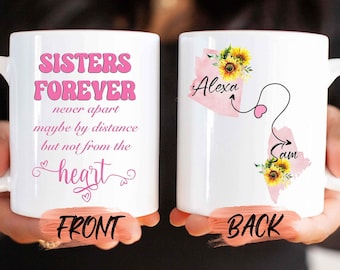 Sister Quote Long Distance State Mug, Long Distance Sister Mug For Sister Birthday, State To State Mug, Custom Sister State For Women