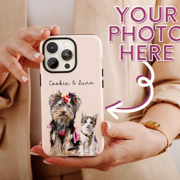 Personalized Pets Picture Phone Case, Cartoonized Pet Portrait Cellphone Case For Men And Women Birthday, Custom Pet Portrait For Pet Owners