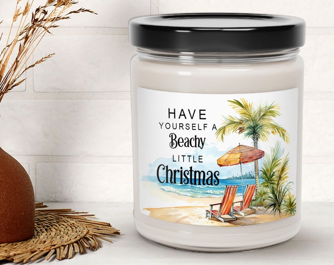 Beachy Christmas Candle, Beach Lover Scented Candle For Friend Birthday Gift, Ocean Candle, Xmas At The Beach, Summer Scented, Summer Candle