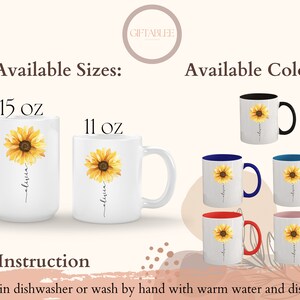 Caneca personalizada com girassol, caneca de girassol para presente de Natal para amantes de girassóis, caneca de girassol, caneca ensolarada, canecas de girassol para mulheres imagem 4