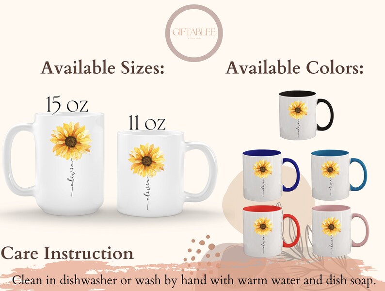 Caneca personalizada com girassol, caneca de girassol para presente de Natal para amantes de girassóis, caneca de girassol, caneca ensolarada, canecas de girassol para mulheres imagem 4