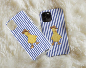 Denim Duck Phone Case, Stripes Pattern Birthday Gift, Summer Phone Case, Cowboy Duck Case, Striped Phone Case, Cute Duck Phone Case For Her