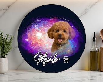 Pet Watercolor Gifts Cutting Board, Custom Dog Cat Photo Glass Cutting Board, Pet Portrait Memorial Gift, Pet Lover Kitchen Decor