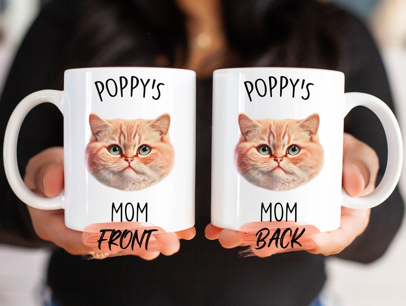 Taza personalizada con cara de mascota, taza de gato personalizada para mamá gata, regalo de cumpleaños, taza personalizada para mascotas, taza de regalo para amantes de los gatos, taza para mamá gata, regalo para la semana del gato. imagen 2