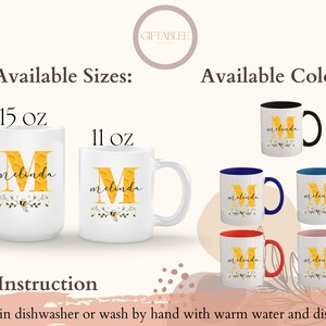 Caneca personalizada com tema de abelha, caneca de presente de abelha para mulheres, presente de aniversário, caneca personalizada com tema de abelha, abelha rainha, caneca floral, caneca com tema de abelha, caneca com nome inicial para ela imagem 4