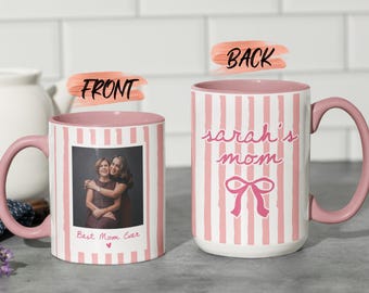 Coquette Photo Mug, Personalized Striped Face Birthday Gift, Striped Mug, Coquette Mug, Custom Mug Photo, Photo Wrap Mug For Men & Women