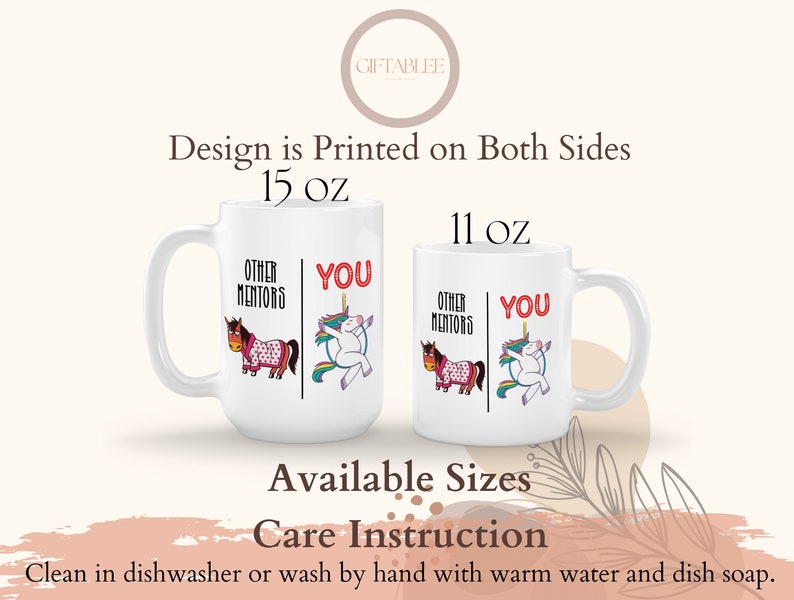 K&ouml;nnte beinhalten: Wei&szlig;e Keramik-Kaffeetasse mit einem Einhorn- und Pferde-Motiv. Die Tasse tr&auml;gt den Text "Other Mentors" und "You". Die Tasse ist in den Gr&ouml;&szlig;en 11 oz und 15 oz erh&auml;ltlich.