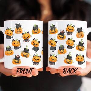 Black Cat And Pumpkin Mug, Black Cat Halloween Mug For Cat Lovers Halloween Gift, Black Cat Mug, Spooky Season Mug, Cute Halloween Mug image 2