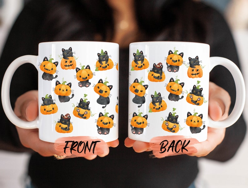 Black Cat And Pumpkin Mug, Black Cat Halloween Mug For Cat Lovers Halloween Gift, Black Cat Mug, Spooky Season Mug, Cute Halloween Mug image 2