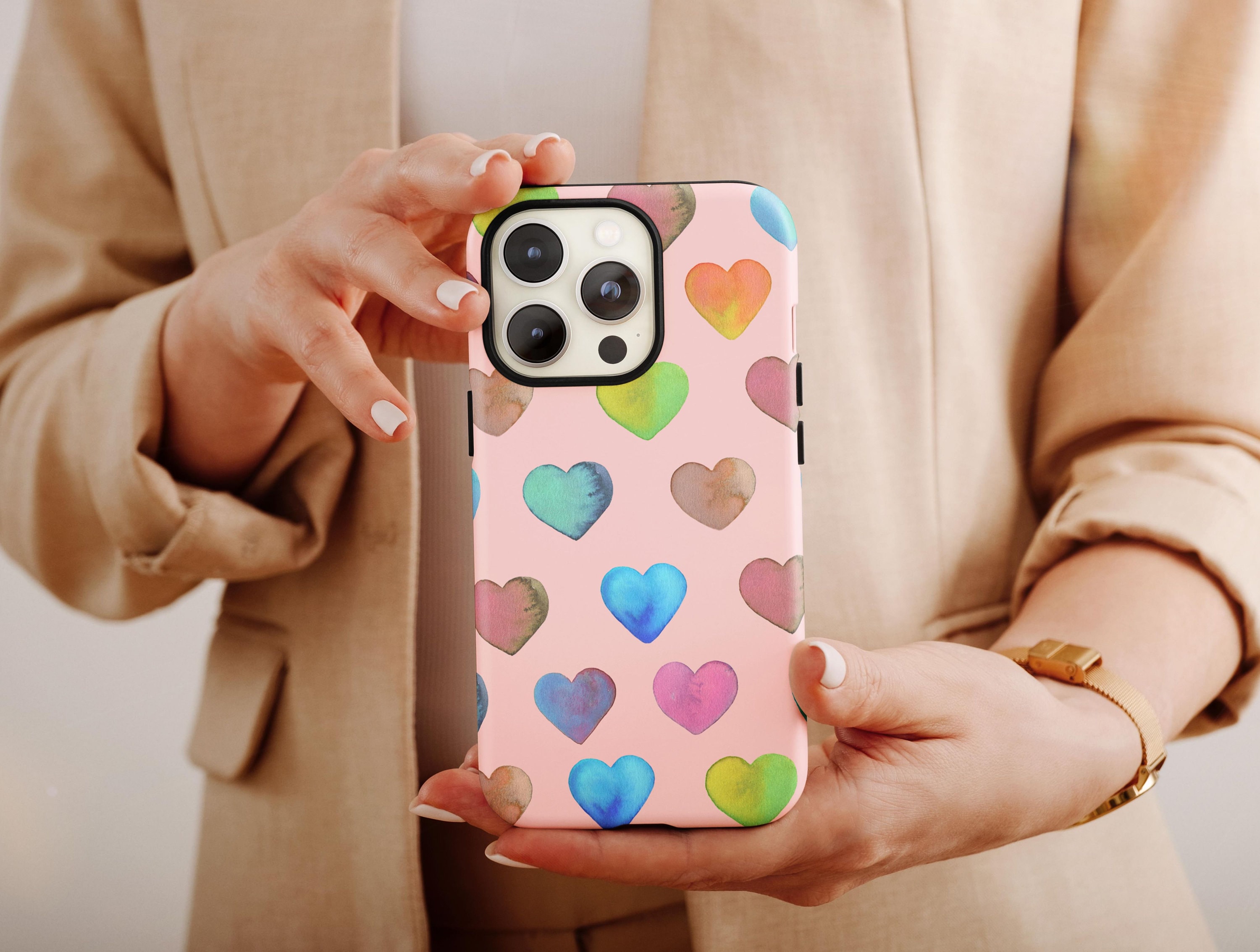 Cute Pink Heart Leopard Print Soft Wristband Phone Case Cover for