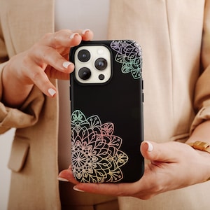 Rainbow Mandala Phone Case, Aesthetic Mandala Phone Case For Women&#39;s Birthday, Minimalist Phone Case, Black Mandala Case, Rainbow Phone Case