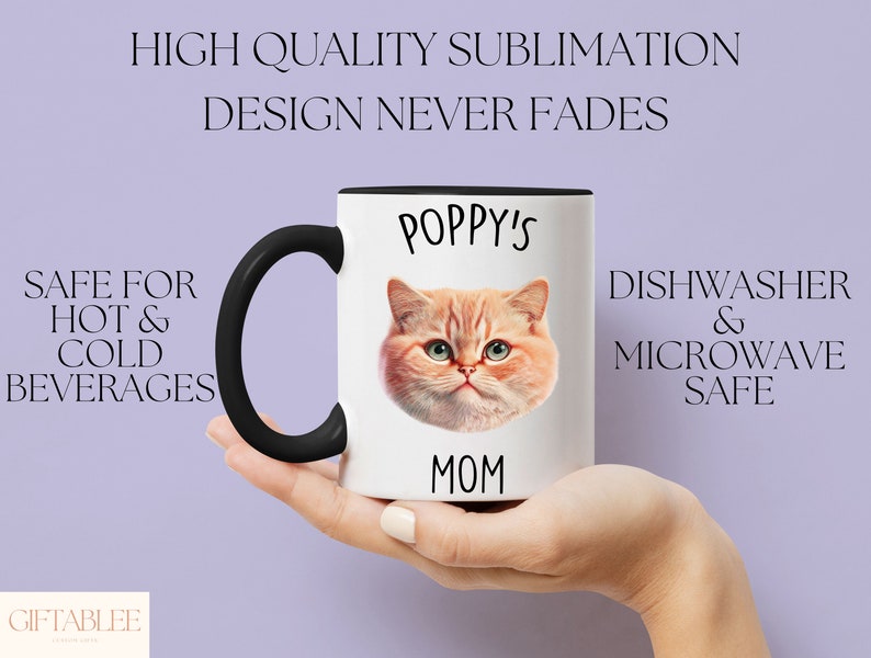 Taza personalizada con cara de mascota, taza de gato personalizada para mamá gata, regalo de cumpleaños, taza personalizada para mascotas, taza de regalo para amantes de los gatos, taza para mamá gata, regalo para la semana del gato. imagen 3