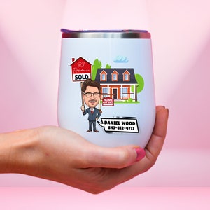 Realtor Caricature Wine Tumbler, Realtor Coffee Tumbler For Realtor Closing Gift, Realtor Cartoon Gift, Custom Realtor Agent Gift For Men