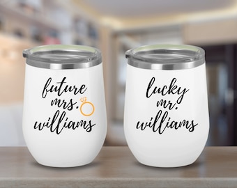 Future Mrs Lucky Mr Wine Tumbler, Engagement Tumbler For Couple Engagement Gift, Personalized Engagement Wine Tumbler For Couples