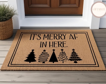 Merry Af Doormat, Christmas Decor Outdoor Mat For Friends Christmas Gift, Winter Outdoor Decor, Funny Christmas Door Mat, Christmas Tree Mat