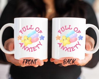 Caneca "Cheia de Ansiedade", Caneca Rosa Fofa, Caneca Kawaii para Mulheres, Presente de Natal, Caneca Arco-Íris Fofa, Canecas Kawaii, Caneca Kawaii Fofa, Caneca de Café Kawaii