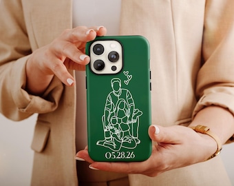 Family Line Drawing Phone Case, Custom Line Art Phone Case For Family Member Birthday Gift, Family Illustration, Custom Drawing Photo