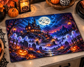 Ghost Graveyard Cutting Board, Haunted Graveyard Glass Cutting Board, Ghost Kitchen Decor, Spooky Gothic Serving Board, Halloween Gift Decor
