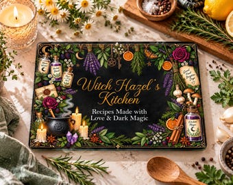 Witch Dark Magic Cutting Board, Personalized Witch Kitchen Glass Board, Botanical Gothic Decor, Halloween Witch Gift, Apothecary Decor