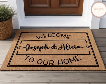 Welcome To Our Home Doormat, Custom Family Home Outdoor Mat For Newlyweds Wedding, New Home Doormat, Housewarming Gift, Custom Welcome Mat