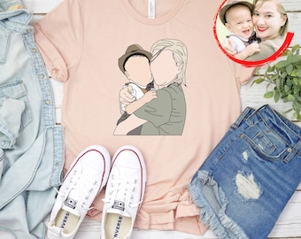 Custom Photo Portrait Shirt, Custom Portrait Outline Shirt For Mom Mothers Day Gift, Faceless T-Shirt, Mothers Day Shirt, Mom And Son Shirt
