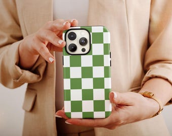 Green Grids Phone Case, Aesthetic Pattern For Men & Women, Summer Phone Case, Checkered Cases Green, Striped Phone Case, Trendy Phone Case
