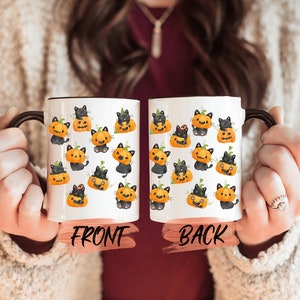 Black Cat And Pumpkin Mug, Black Cat Halloween Mug For Cat Lovers Halloween Gift, Black Cat Mug, Spooky Season Mug, Cute Halloween Mug image 1