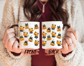 Black Cat And Pumpkin Mug, Black Cat Halloween Mug For Cat Lovers Halloween Gift, Black Cat Mug, Spooky Season Mug, Cute Halloween Mug