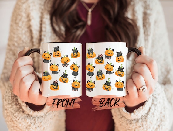 Black Cat And Pumpkin Mug, Black Cat Halloween Mug For Cat Lovers Halloween Gift, Black Cat Mug, Spooky Season Mug, Cute Halloween Mug