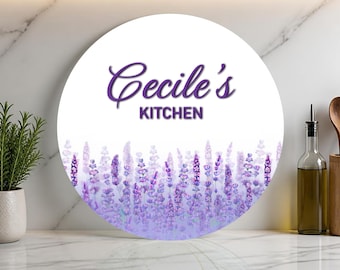 Custom Lavender Cutting Board, Personalized Name Glass Cutting Board, Watercolor Floral Kitchen Decor, Housewarming Gift for Mom Grandma