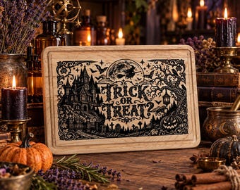 Trick or Treat Cutting Board, Halloween Engraved Wood Board, Haunted House Kitchen Decor, Spooky Charcuterie Board, Cute Halloween Gift