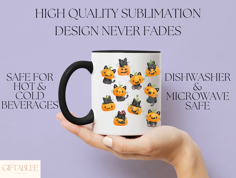Black Cat And Pumpkin Mug, Black Cat Halloween Mug For Cat Lovers Halloween Gift, Black Cat Mug, Spooky Season Mug, Cute Halloween Mug image 3