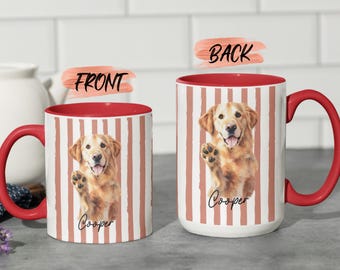 Custom Pet Portrait Mug, Personalized Striped Face For Fur Parents, Personalized Pet Mug, Watercolor Art Mug, Stripes Mug, Pet Face Mug Gift