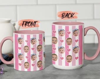 Custom Photo Face Mug, Personalized Striped Face For Mommy, Striped Face Mug, Baby Face Photo Mug, Cute Baby Mug, Face Mug Wrap For Him/Her
