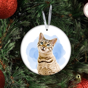 Adorno de acuarela de gato personalizado, adorno de cerámica de regalo de gato personalizado para padres peludos en Navidad, adorno de mascota caricaturizado, regalos de gato personalizados