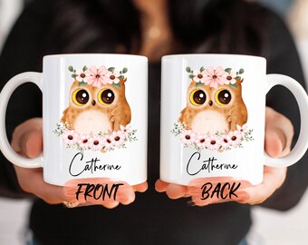 Tazza personalizzata con gufo, Tazza con gufo per uomo e donna, regalo di Natale, Tazza da caffè con gufo, Tazza a forma di casa di gufo, Tazza con gufo, Gufo notturno, Tazza personalizzata per bambini