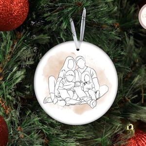 Custom Line Drawing Ornament, Personalized Photo Ceramic Ornament For Family Christmas Gift, Handmade Drawing Ornament, Portrait Ornament