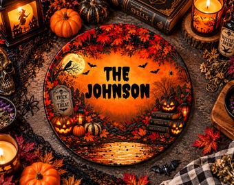 Family Horror Halloween Cutting Board, Personalized Family Name Glass Board, Spooky Kitchen Decor, Halloween Kitchen Decor, Pumpkin Board