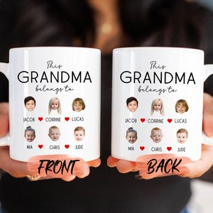 two white coffee mugs with different faces on them
