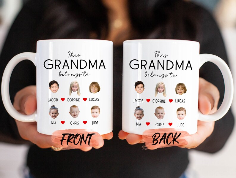 two white coffee mugs with different faces on them