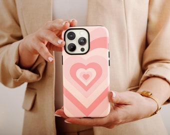 Pink Heart Phone Case, Kawaii Heart Phone Case For Women Birthday Gift, Preppy Phone Case, Pink Phone Case, Heart Phone Case For Her