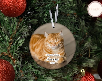 Cat Remembrance Ornament, Personalized Cat Gift Ceramic Ornament For Cat Lover Sympathy Gift, Memorial Ornament, Pet Photo Ornament Gift