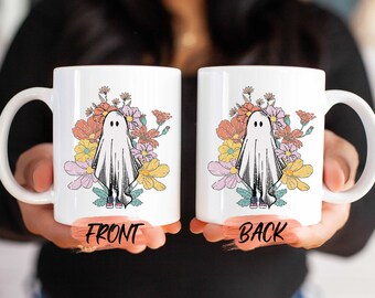 Flower Ghost Mug, Cute Ghost Cup For Men/Women Halloween Party Gift, Halloween Coffee Mug, Ghost Coffee Mug, Floral Ghost Mug For Him/Her